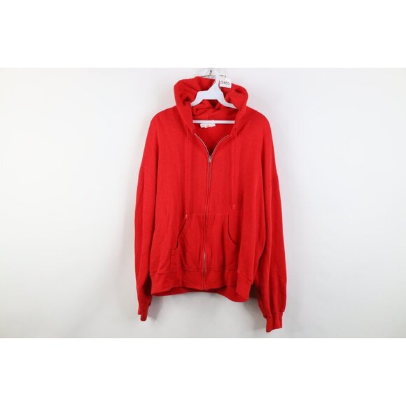 Vtg 80s 90s Streetwear Mens XL Faded Blank Full Zip Hoodie Sweatshirt Red USA